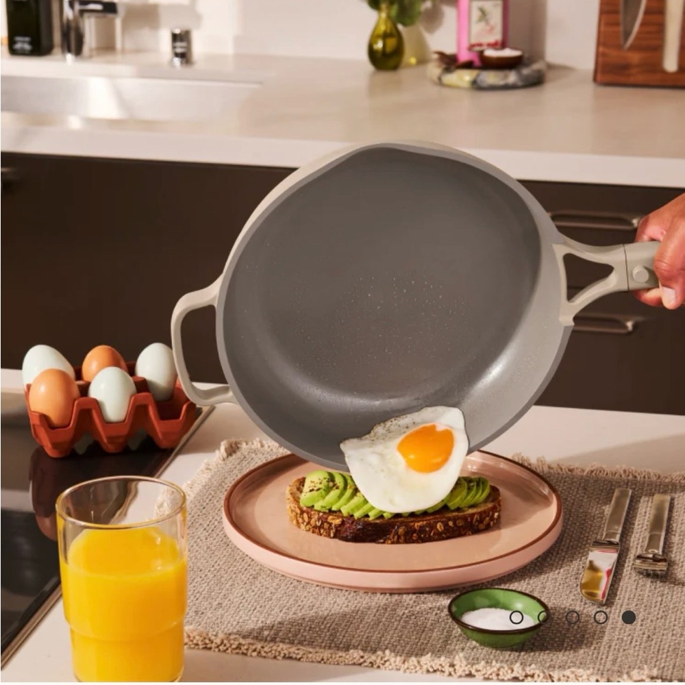 NWOB Our Place Forever Non Stick Pan Strainer Wooden Spoon Beige Pot 10.5 in - Picture 5 of 16